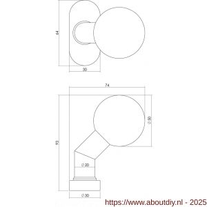 Intersteel 0779 knop 077902 bol-schuin brand vertragend vast op rozet ovaal 65x30x10 mm tapgat M6 RVS - A26000973 - afbeelding 2
