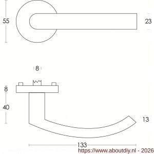 Intersteel 0906 deurkruk Blok op rozet verdekt diameter 55x8 mm met nokken en cilinderrozetten RVS - A26000573 - afbeelding 2