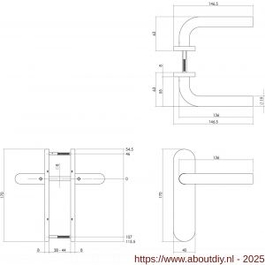 Intersteel 1226 deurkruk Recht Basic op schild verdekt ovaal 170x40 mm blind RVS - A26008455 - afbeelding 2