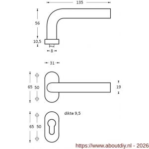 Intersteel 1235 deurkruk Jura op rozet verdekt ovaal 65x30x10 mm en cilinderrozetten RVS - A26000597 - afbeelding 2