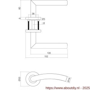 Intersteel Essentials 1240 set toiletslot 63/8 mm wit met deurkruk Lisa-90 graden Basic op rozet diameter 53x9 mm en WC-sluiting RVS - A26011065 - afbeelding 2