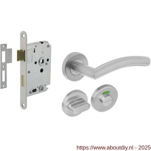 Intersteel Essentials 1240 set toiletslot 63/8 mm wit met deurkruk Lisa-90 graden Basic op rozet diameter 53x9 mm en WC-sluiting RVS - A26011065 - afbeelding 1
