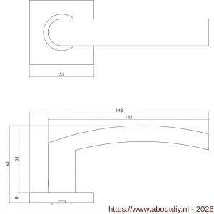 Intersteel 1248 deurkruk Blok op rozet verdekt 53x53x8 mm met nokken en WC-sluiting met stift 8x8 mm RVS - A26008465 - afbeelding 2