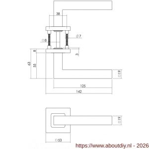 Intersteel 1249 deurkruk Vierkant op rozet verdekt 53x53x8 mm met nokken en sleutelrozetten RVS - A26000531 - afbeelding 2