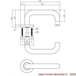 Intersteel Essentials 1271 deurkruk Rond op rozet verdekt diameter 53x8 mm met nokken EN 1906/4 RVS - A26005567 - afbeelding 2