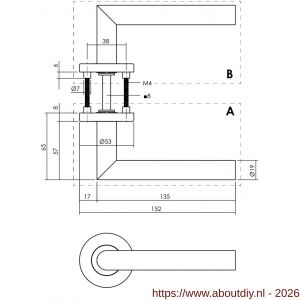Intersteel 1272 deurkruk gatdeel rechts Jura op rozet verdekt diameter 53x8 mm met nokken EN 1906/4 RVS - A26005579 - afbeelding 2