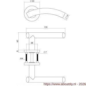 Intersteel Essentials 1274 deurkruk Gebogen op rozet verdekt diameter 53x8 mm met nokken EN 1906/4 RVS - A26005596 - afbeelding 2