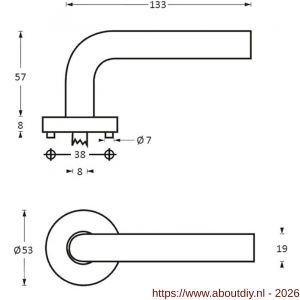 Intersteel Essentials 1276 deurkruk Lisa-90 graden op rozet verdekt diameter 53x8 mm met nokken EN 1906/4 RVS - A26005612 - afbeelding 2