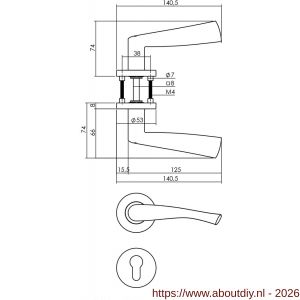 Intersteel 1279 deurkruk Vlinder op rozet verdekt diameter 53x8 mm met nokken en cilinderrozetten RVS - A26000619 - afbeelding 2
