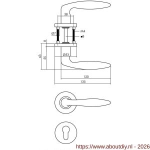 Intersteel 1281 deurkruk Jupiter op rozet verdekt diameter 53x8 mm met nokken en cilinderrozetten RVS - A26000627 - afbeelding 2