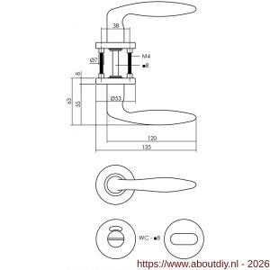 Intersteel 1281 deurkruk Jupiter op rozet verdekt diameter 53x8 mm met nokken en WC-sluiting met stift 8x8 mm RVS - A26000629 - afbeelding 2