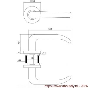Intersteel 1282 deurkruk Sabel op rozet verdekt diameter 53x8 mm met nokken en WC-sluiting met stift 8x8 mm RVS - A26000631 - afbeelding 2
