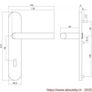 Intersteel Living 1296 deurkruk Recht op schild verdekt ovaal 219x40 mm met nokken sleutelgat 56 mm RVS EN 1906/4 - A26005666 - afbeelding 2
