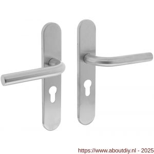 Intersteel Essentials 1296 deurkruk Recht op schild verdekt ovaal 219x40 mm met nokken profielcilindergat 55 mm RVS EN 1906/4 - A26005669 - afbeelding 1