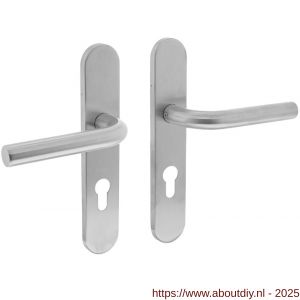 Intersteel Living 1296 deurkruk Recht op schild verdekt ovaal 219x40 mm met nokken profielcilindergat 72 mm RVS EN 1906/4 - A26005670 - afbeelding 1