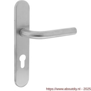 Intersteel 1296 deurkruk gatdeel rechts Recht op schild verdekt ovaal 219x40 mm met nokken profielcilindergat 72 mm RVS EN 1906/4 - A26005671 - afbeelding 1