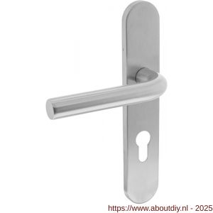 Intersteel 1296 deurkruk gatdeel links Recht op schild verdekt ovaal 219x40 mm met nokken profielcilindergat 72 mm RVS EN 1906/4 - A26008507 - afbeelding 1