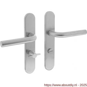 Intersteel Essentials 1296 deurkruk Recht op schild verdekt ovaal 219x40 mm met nokken WC 63/8 mm RVS EN 1906/4 - A26011144 - afbeelding 1