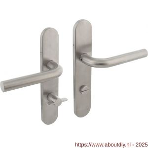Intersteel 1296 deurkruk Recht op schild verdekt ovaal 219x40 mm met nokken WC 72/8 mm RVS EN 1906/4 - A26011203 - afbeelding 1