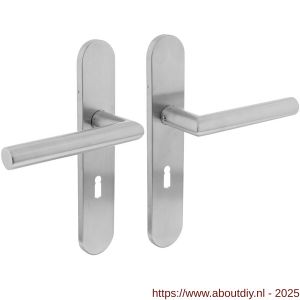 Intersteel Living 1297 deurkruk Jura op schild verdekt ovaal 219x40 mm met nokken sleutelgat 56 mm RVS EN 1906/4 - A26005677 - afbeelding 1