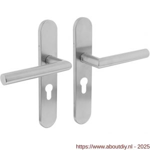 Intersteel Living 1297 deurkruk Jura op schild verdekt ovaal 219x40 mm met nokken profielcilindergat 55 mm RVS EN 1906/4 - A26005682 - afbeelding 1