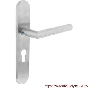 Intersteel 1297 deurkruk gatdeel rechts Jura op schild verdekt ovaal 219x40 mm met nokken profielcilindergat 55 mm RVS EN 1906/4 - A26005683 - afbeelding 1