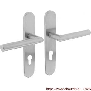 Intersteel Living 1297 deurkruk Jura op schild verdekt ovaal 219x40 mm met nokken profielcilindergat 72 mm RVS EN 1906/4 - A26005684 - afbeelding 1