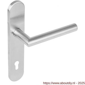 Intersteel 1297 deurkruk Jura op schild verdekt ovaal 219x40 mm met nokken profielcilindergat 92 mm RVS EN 1906/4 - A26005687 - afbeelding 1
