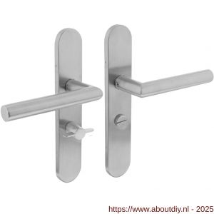 Intersteel 1297 deurkruk Jura op schild verdekt ovaal 219x40 mm met nokken WC 57/5 mm RVS EN 1906/4 - A26011205 - afbeelding 1