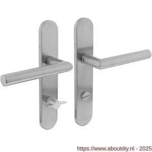 Intersteel 1297 deurkruk Jura op schild verdekt ovaal 219x40 mm met nokken WC 78/8 mm RVS EN 1906/4 - A26010727 - afbeelding 1