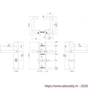 Intersteel 1298 deurkruk Rond op schild verdekt ovaal 219x40 mm met nokken WC 72/8 mm stiftbediening RVS EN 1906/4 - A26008512 - afbeelding 2