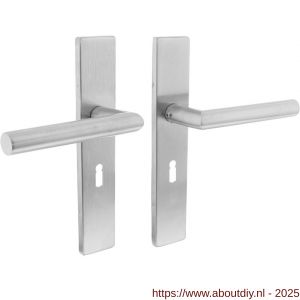 Intersteel Essentials 1307 deurkruk Jura op schild verdekt rechthoekig 219x40 mm met nokken sleutelgat 56 mm RVS EN 1906/4 - A26005700 - afbeelding 1