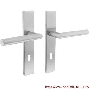 Intersteel Essentials 1307 deurkruk Jura op schild verdekt rechthoekig 219x40 mm met nokken sleutelgat 72 mm RVS EN 1906/4 - A26005701 - afbeelding 1