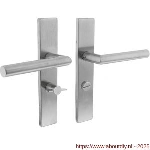 Intersteel 1307 deurkruk Jura op schild verdekt rechthoekig 219x40 mm met nokken WC 55/8 mm RVS EN 1906/4 - A26011207 - afbeelding 1