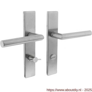 Intersteel 1307 deurkruk Jura op schild verdekt rechthoekig 219x40 mm met nokken WC 72/8 mm RVS EN 1906/4 - A26011209 - afbeelding 1