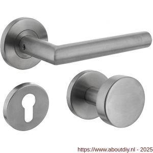 Intersteel 1317 knop-kruk garnituur rechts Jura op rozet verdekt diameter 55x8 mm met nokken en cilinderrozetten RVS - A26005722 - afbeelding 1