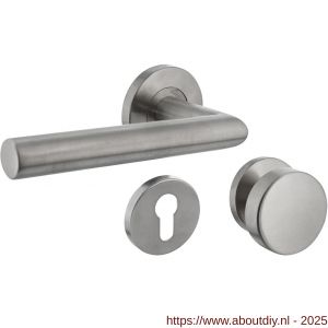 Intersteel 1317 knop-kruk garnituur links Jura op rozet verdekt diameter 55x8 mm met nokken en cilinderrozetten RVS - A26005723 - afbeelding 1