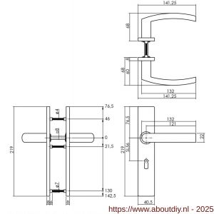 Intersteel Essentials 1327 deurkruk Blok op schild verdekt rechthoekig 219x40 mm met nokken sleutelgat 56 mm RVS EN 1906/4 - A26005739 - afbeelding 2