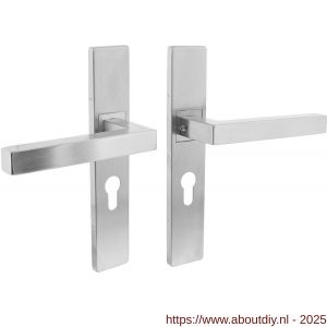 Intersteel Essentials 1337 deurkruk Vierkant op schild verdekt rechthoekig 219x40 mm met nokken profielcilindergat 55 mm RVS EN 1906/4 - A26005760 - afbeelding 1