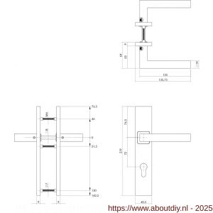 Intersteel Essentials 1337 deurkruk Vierkant op schild verdekt rechthoekig 219x40 mm met nokken profielcilindergat 72 mm RVS EN 1906/4 - A26005761 - afbeelding 2