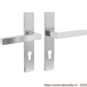 Intersteel Essentials 1337 deurkruk Vierkant op schild verdekt rechthoekig 219x40 mm met nokken profielcilindergat 72 mm RVS EN 1906/4 - A26005761 - afbeelding 1