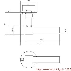 Intersteel 1670 deurkruk gatdeel L recht met rozet diameter 50x2 mm RVS - A26008524 - afbeelding 2