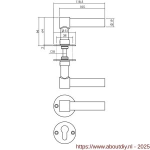 Intersteel 1670 deurkruk L/L recht met rozet diameter 50x2 mm en cilinderrozetten RVS - A26010684 - afbeelding 2