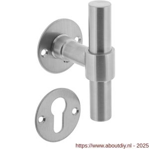 Intersteel 1671 deurkruk L/T recht met rozet diameter 50x2 mm en cilinderrozetten RVS - A26010687 - afbeelding 1