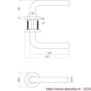 Intersteel Essentials 2100 deurkrukset bestaand uit toiletslot voorplaat wit met toilet- en deurkrukgarnituur Recht op rozet RVS - A26010037 - afbeelding 2