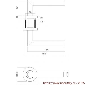 Intersteel Essentials 2100 deurkrukset bestaand uit loopslot voorplaat RVS met deurkrukgarnituur Hoek 90 graden op rozet RVS - A26010038 - afbeelding 2