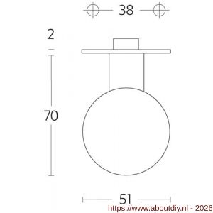 Intersteel 2165 knop bol vast op rozet 2 mm RVS - A26000996 - afbeelding 2