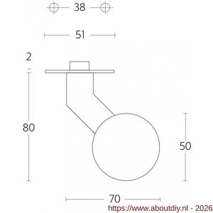 Intersteel 2165 knop bol-schuin vast op rozet plat 2 mm RVS - A26000999 - afbeelding 2