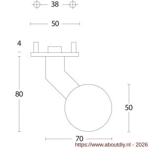 Intersteel 2165 knop bol-schuin vast op rozet verdekt 4 mm RVS - A26001000 - afbeelding 2