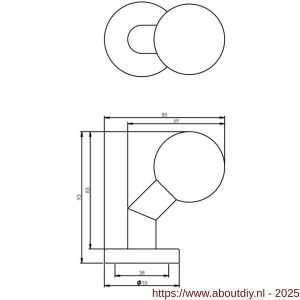 Intersteel 2165 knop bol-schuin vast op rozet verdekt 10 mm RVS - A26007404 - afbeelding 2